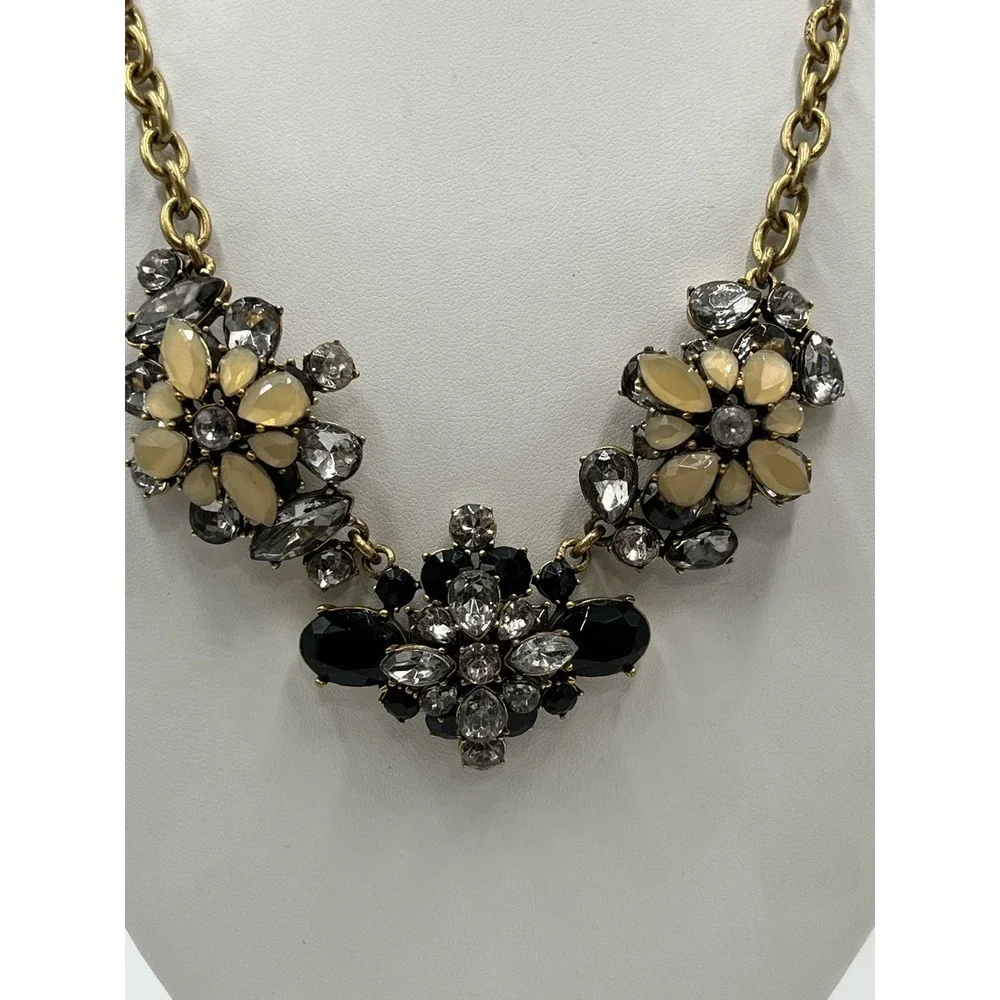 J. Crew Black Gray and Taupe Clear‎ Rhinestone Cluster Statement Necklace